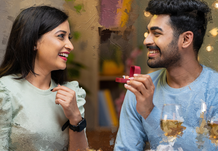 Guy proposing with a wedding ring he bought with an EZ loan