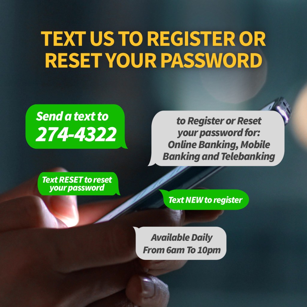 Image of user on their mobile phone texting to reset their Online Banking password 